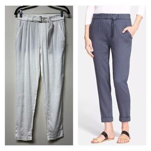 VINCE White Linen Blend Belted Pull On Trousers, Sz XS